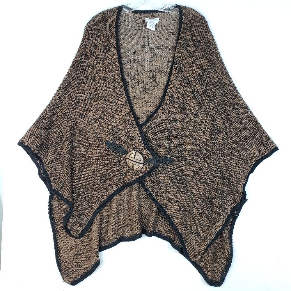 Soft Surroundings Mei Ling Knit Poncho Sweater Cardigan Brown O/S Lagenlook Boho